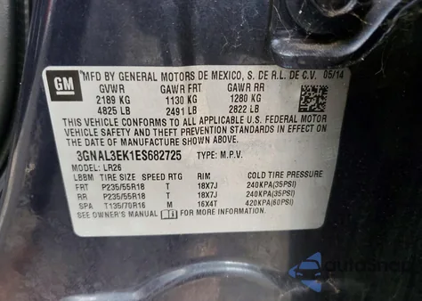 2014 Chevrolet Captiva Lt z USA, uszkodzony, nr VIN 3GNAL3EK1ES682725